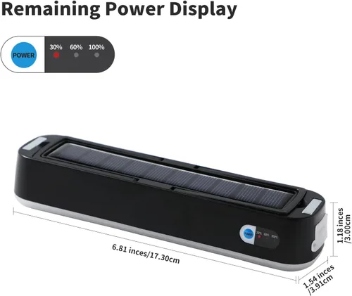 Vista 4 de Linterna solar recargable para campamento, 2000 lúmenes, 4 modos de luz, carga solar y USB (negro)