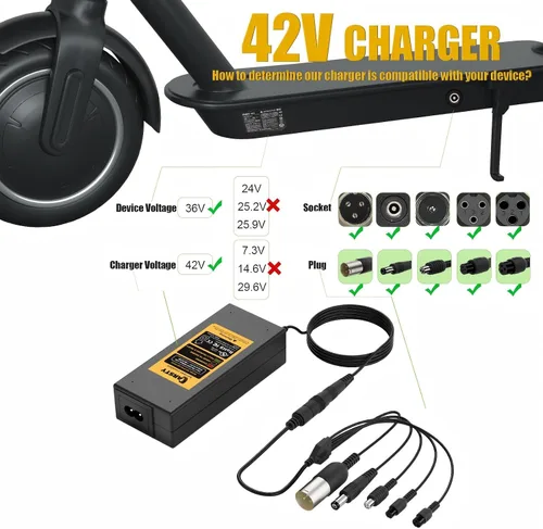 Vista 2 de Carsty Cargador de Hoverboard 42V, cargador eléctrico universal 5-en-1
