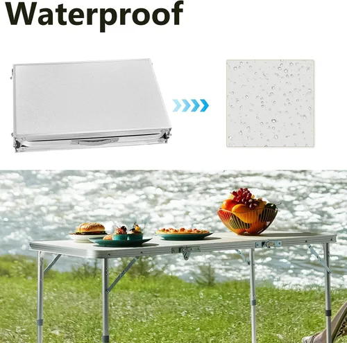 Vista 7 de Mesa plegable para uso en interiores y exteriores, mesa de tres pliegues de aleación de aluminio, mesa plegable portátil, mesa rectangular