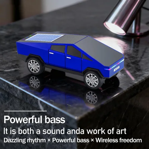 Vista 3 de WS-699 Replica de altavoz solar Bluetooth - Diseño futuro de camioneta, sonido HD, emparejamiento estéreo TWS, radio FM, luz LED de fiesta
