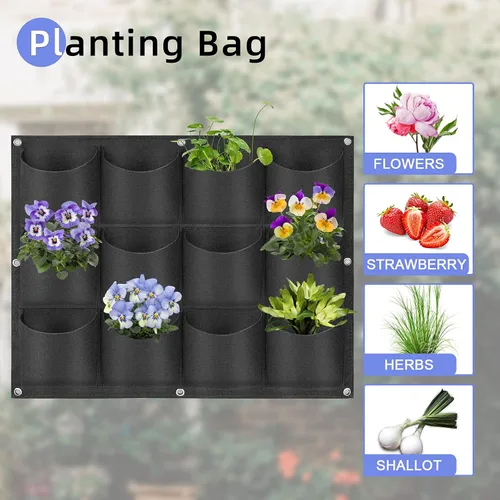 Vista 5 de Bolsas colgantes para macetas con 12 bolsillos, bolsas de cultivo verticales para colgar en la pared, macetas de jardín de hierbas para interiores