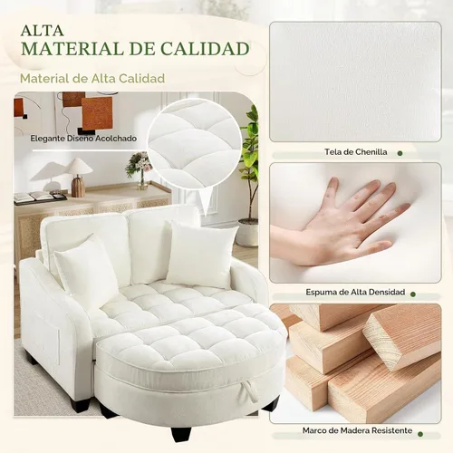 Vista 5 de JEEOHEY Chaise Lounge Chair para interiores, silla de sofá de chenilla de gran tamaño con otomana de almacenamiento y respaldo ajustable, sofá