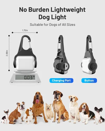 Vista 6 de Paquete de 2 luces para collar de perro, luces para perros para caminar por la noche, 4 modos, luz impermeable para perros con clip recargable