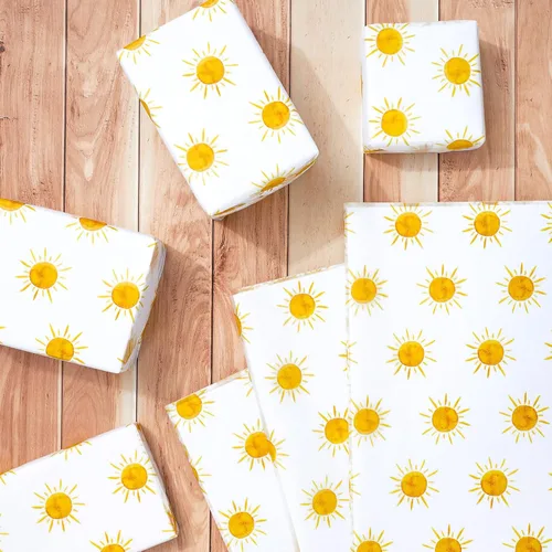 Vista 3 de Whaline 100 hojas de papel de seda bohemio con sol amarillo, papel de regalo para el primer viaje alrededor del sol, papel de arte para manualidades