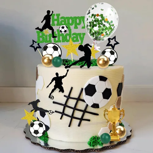 Vista 4 de 31 piezas de decoración de pastel de fútbol jugador de pelota de fútbol decoración para fútbol fútbol temática cumpleaños (negro)