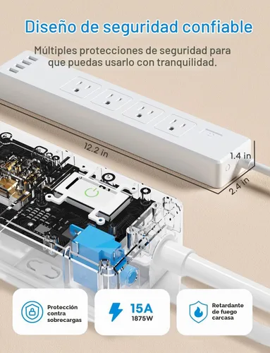 Vista 8 de meross Regleta inteligente PD 20W USB-C, control remoto y de voz, Wi-Fi 2.4G Surge Protector Compatible with Apple HomeKit, Siri, Alexa, Google