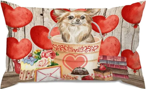 Vista 70 de Fundas de almohada lumbar con textura de madera rústica para perro en cubo, diseño de corazón rojo para el día de San Valentín, fundas de almohada