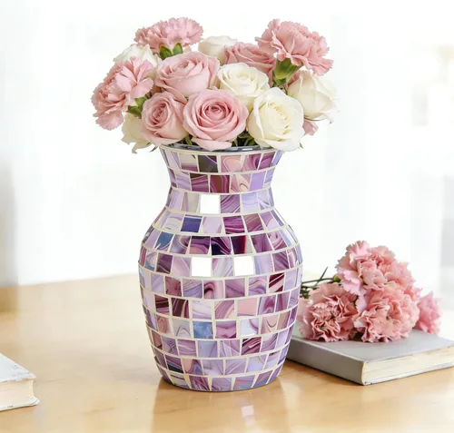 Vista 10 de Florero de vidrio de mosaico, jarrones de vidrio negro de 11.6 pulgadas para centros de mesa