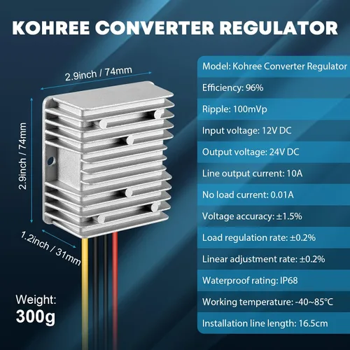 Vista 2 de Kohree DC 12V convertidor de impulso a 24V 10A 240W, convertidor de voltaje impermeable, módulo transformador regulador de voltaje para tira de luz