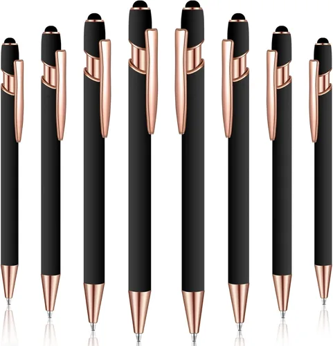 Vista 8 de 8 Pieces Ballpoint Pen with Stylus Tip Black Ink 2 in 1 Stylus Metal 1.0 mm Medium Point Smooth Pen Rainbow Colorful Rubberized Ballpoint for Touch