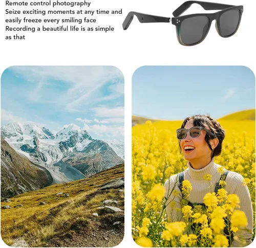 Vista 3 de Tnfeeon Lentes de sol inteligentes, lentes de reproducción de música AI con traducción de 144 idiomas, cámara de control táctil para hombres
