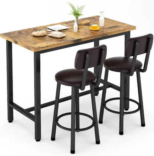 Vista 10 de Recaceik Juego de comedor de 3 piezas, mesa de bar moderna y taburetes para 2 encimeras de cocina, parte superior de madera, fácil de montar