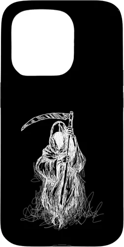 Vista 14 de iPhone 16 Halloween Grim Reaper Ghost with Scythe, Hand Sketch Case