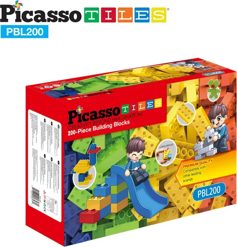 Vista 8 de PicassoTiles Juego de 200 piezas de bloques de construcción de ladrillos de construcción grandes, juego de ladrillos STEM, juego de aprendizaje