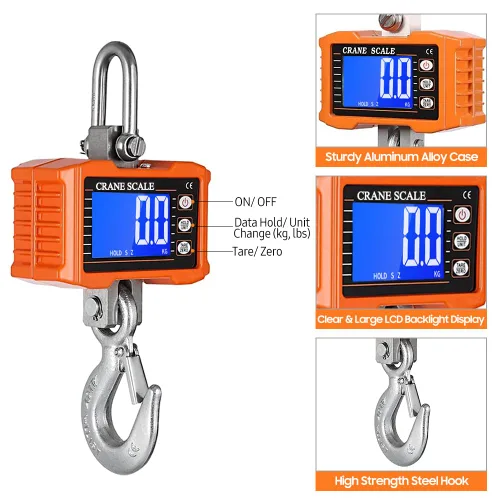 Vista 7 de Geevorks Báscula colgante digital portátil resistente para grúa, escala colgante digital de precisión industrial, 2,204.6 lbs (2204 libras)