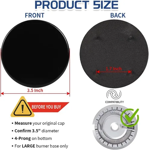 Vista 2 de 【Actualizado】WB29K10006 Tapa de quemador grande, WB29K10024 Reemplazo para estufa/horno de gas GE/Hotpoint, diámetro de 8.9 cm, superficie negra