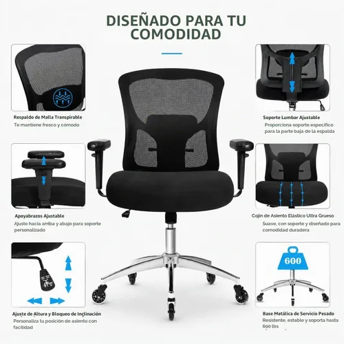 Vista 6 de Silla de escritorio de oficina grande y alta, silla de malla Negro plateado