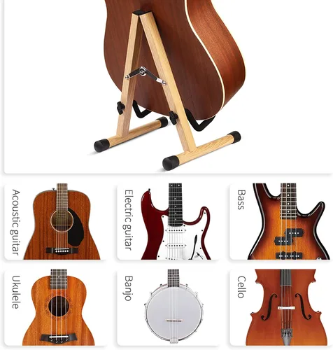 Vista 4 de SNIGJAT Soporte de madera acústico, mini eléctrico ajustable, soporte de guitarra para guitarra con acolchado de espuma, soporte de bajo plegable