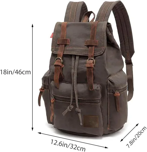 Vista 3 de koolehaoda Mochila de lona vintage unisex casual para laptop de 12 a 17 pulgadas, mochila de viaje, camping, senderismo (L, verde militar)