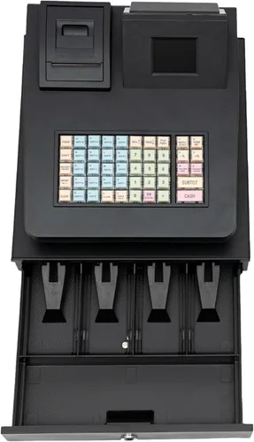 Vista 4 de Caja registradora, caja registradora electrónica de 48 llaves con pantalla LED, cajón e impresión térmica, caja de registro rectangular sistema POS