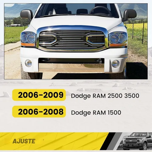 Vista 2 de KUAFU Parrilla de parachoques frontal compatible con Dodge RAM 2500 3500 2006-2009, Dodge RAM 1500 2006-2008. Repuesto de carcasa Big Horn