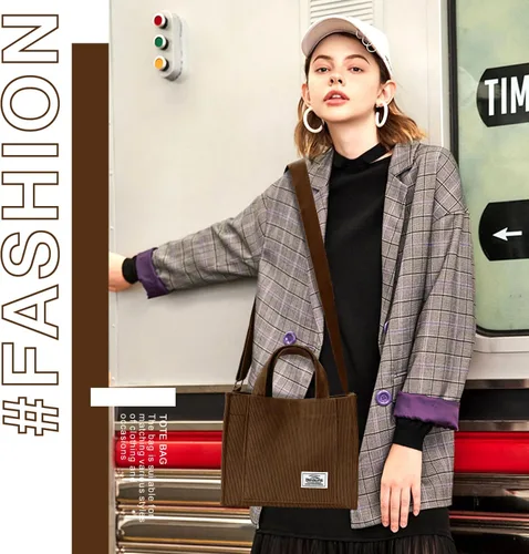 Vista 3 de Corduroy Tote Bag for Women Small Satchel Bag Mini Tote Bag Aesthetic Crossbody Handbag - School Work Travel Shopping