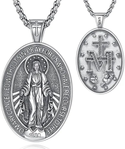 Vista 29 de EUDORA Medalla de plata de ley S925 con collar de San Patrono para mujeres A01-Saint Benedict Medalla