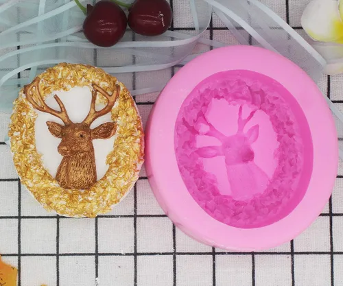 Vista 6 de Molde de jabón animal de silicona para ciervos - forma redonda para decoración de velas y pasteles