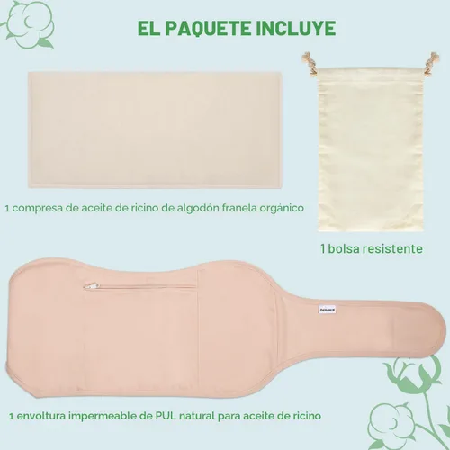 Vista 8 de DEROWN Paquetes de aceite de ricino para desintoxicación del hígado, menos desorden hechos de franela de algodón orgánico y PUL impermeable, kit