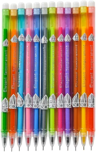 Vista 4 de Bolígrafos de gel de tinta multicolor con forma de diamante de 7 pulgadas (paquete de 24) para escribir, dibujar, notas, diario diario, diario