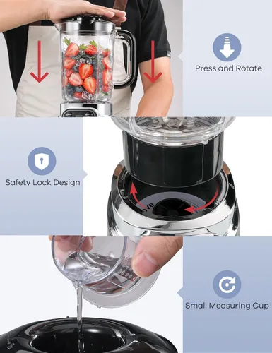 Vista 5 de Ganiza Licuadora profesional de batidos, licuadoras para batidos con 1800 vatios de pico y 8 programas automáticos para frutas congeladas y hielo