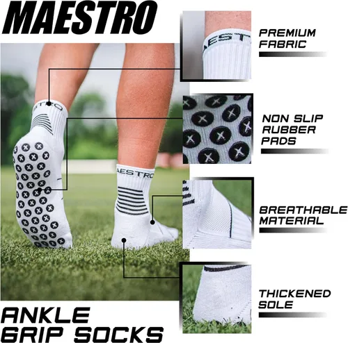 Vista 14 de Maestro - Calcetines de agarre de fútbol para hombres y mujeres con almohadillas antideslizantes, ideales para fútbol, baloncesto y deportes
