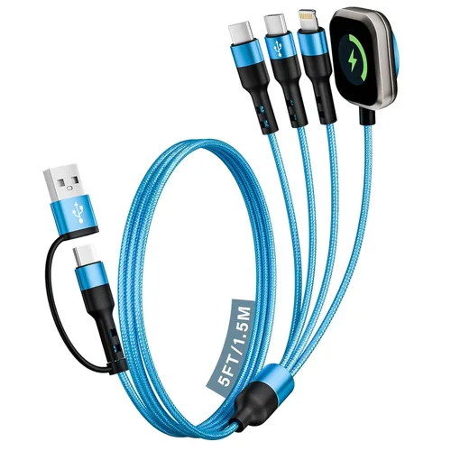 Vista 11 de Cruise Travel Essentials 2026, cable USB A/C 3 en 2 para iPhone 17, cargador iWatch, cable de carga múltiple trenzado, cable de carga múltiple
