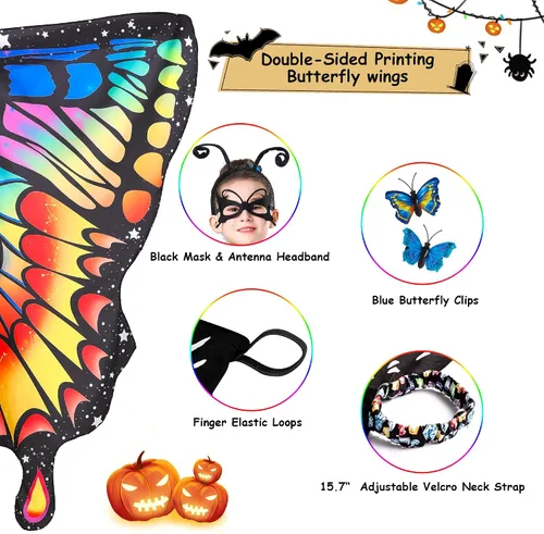 Vista 4 de Tibeha Halloween Butterfly Costume for Adult - Double-Sided Printing Wings Women Kids Girls Cape