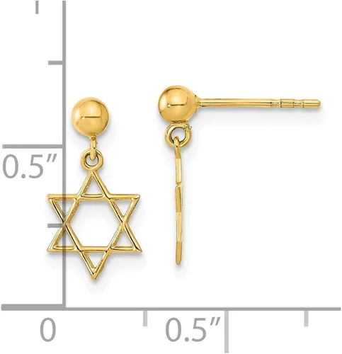 Vista 3 de Pendientes colgantes de oro amarillo de 14 quilates con diseño de estrella de David