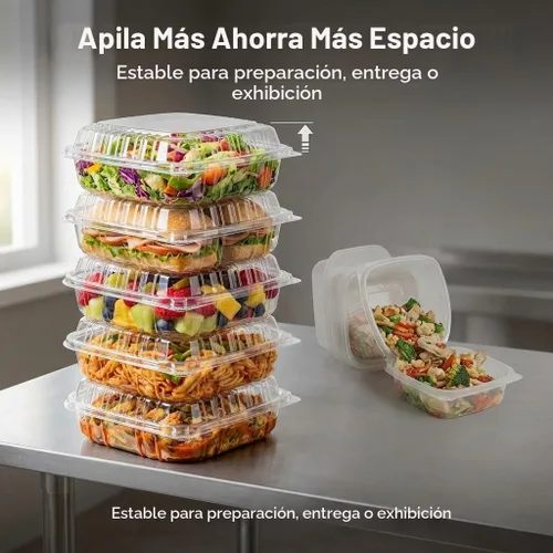 Vista 7 de Mr Miracle - Envases de almeja de plástico transparente desechables, resistentes a fugas y duraderos para entregas como Uber Eats, ideales
