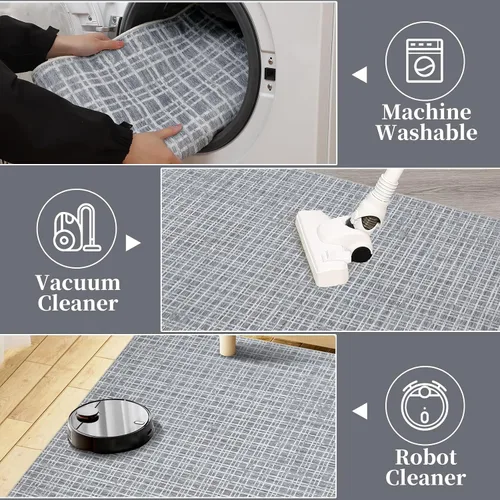 Vista 6 de Zacoo Alfombra de área – 9 x 12 pies gris a cuadros para sala de estar, moderna, lavable, antideslizante, resistente a las manchas, alfombra de casa