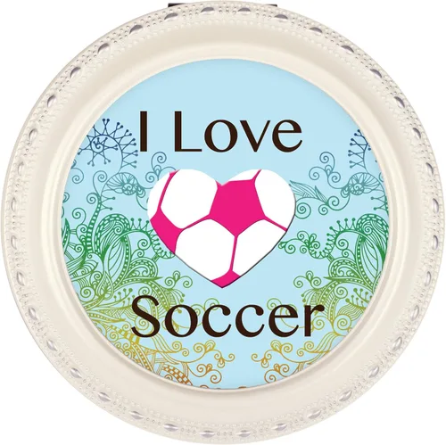Vista 3 de I Love Fútbol Corazón Balón brillante marfil ronda joyas caja de música Reproduce Tune maravilloso mundo