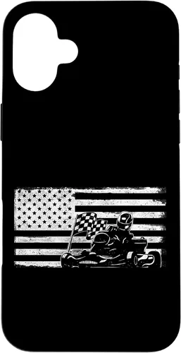 Vista 22 de iPhone 16 Go Kart Racing American Flag Vintage Case