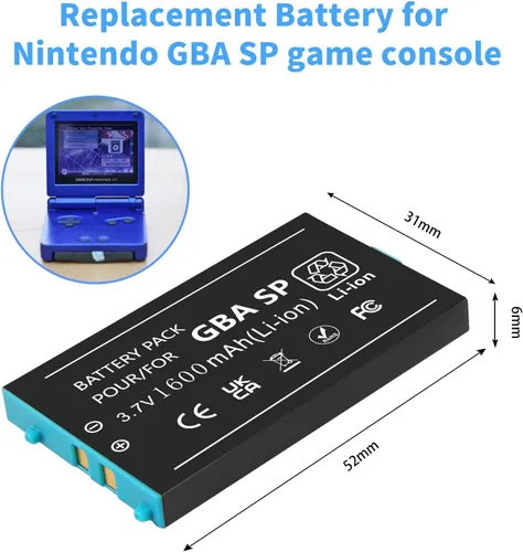 Vista 4 de Battery for Nintendo Gameboy Advance SP 1600mAh Rechargeable Lithium-ion Battery Replacement for Nintendo GBA SP AGS-001 SAM-003