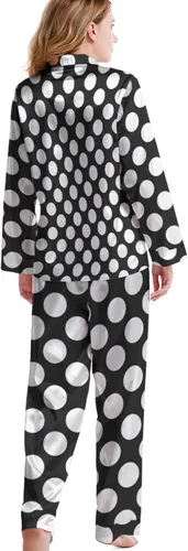 Vista 3 de ONDIAN Women's Pajama Set Sleepwear Black White Dot Nightwear Long Sleeve Pajama Set