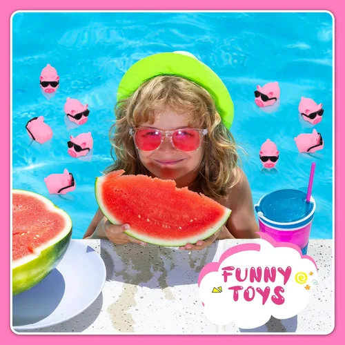 Vista 4 de Liliful 200 juegos de mini juguete de baño de cerdo de goma con gafas de sol flotador rosa y cerdo chillón juguetes para la bañera para baby shower