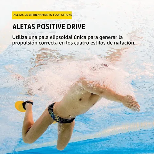 Vista 2 de FINIS Positive Drive - Aletas de natación para los cuatro tiempos, ajuste ergonómico, correa de talón ajustable, color amarillo/negro