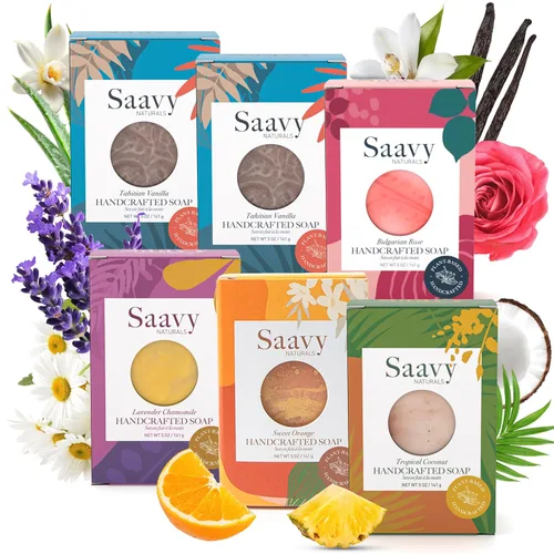 Vista 14 de Saavy Naturals Barras de jabón corporal hechas a mano, rosa búlgara, hidratante para mujeres, fórmula vegana orgánica, espuma cremosa sin residuos