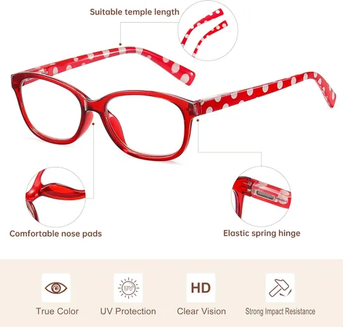 Vista 4 de EYEGUARD - Gafas de lectura con lunares de moda para mujer, 4 pares con bisagra de resorte