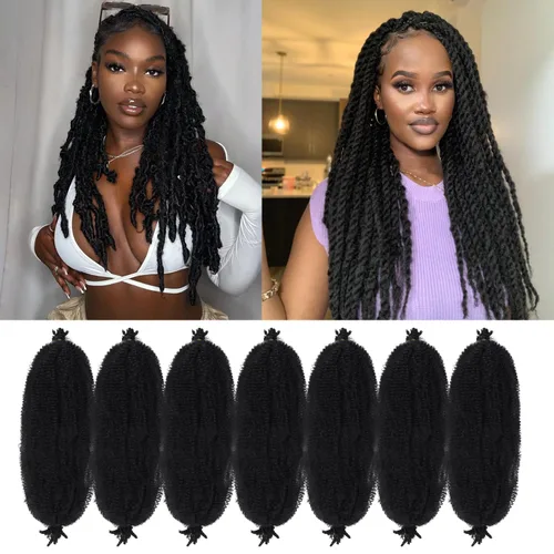 Vista 15 de Cabello para Trenzas Marley Twist de 10 pulgadas Negro 3 Paquetes Cabello Afro Twist Elástico Preseparado para Locs Suaves Cabello Spring Twist