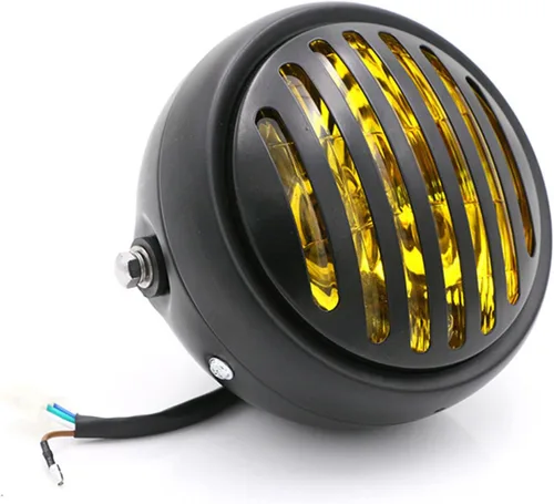 Vista 2 de 6 1/2" motocicleta faro parrilla cabeza lámpara Cafe Racer Bobber Chopper (lente ámbar)