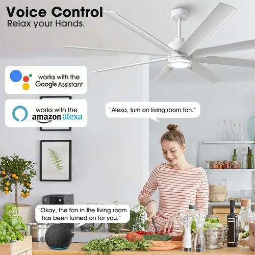 Vista 2 de Parrot Uncle Ventiladores de techo inteligentes con luces, ventilador de techo moderno de 72 pulgadas con luz y control remoto para dormitorio, sala