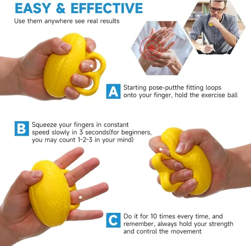 Vista 5 de Fanwer Ejercitador de dedos, pelota de mano para apretar, entrenamiento de fuerza para fortalecer la mano, dedos y muñeca, ejercitador de extensión