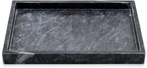 Vista 2 de Bandeja de mármol negro, bandeja de baño de piedra, soporte decorativo para Tissrue, vela, jabón, toalla, planta (negro - 10 x 6)